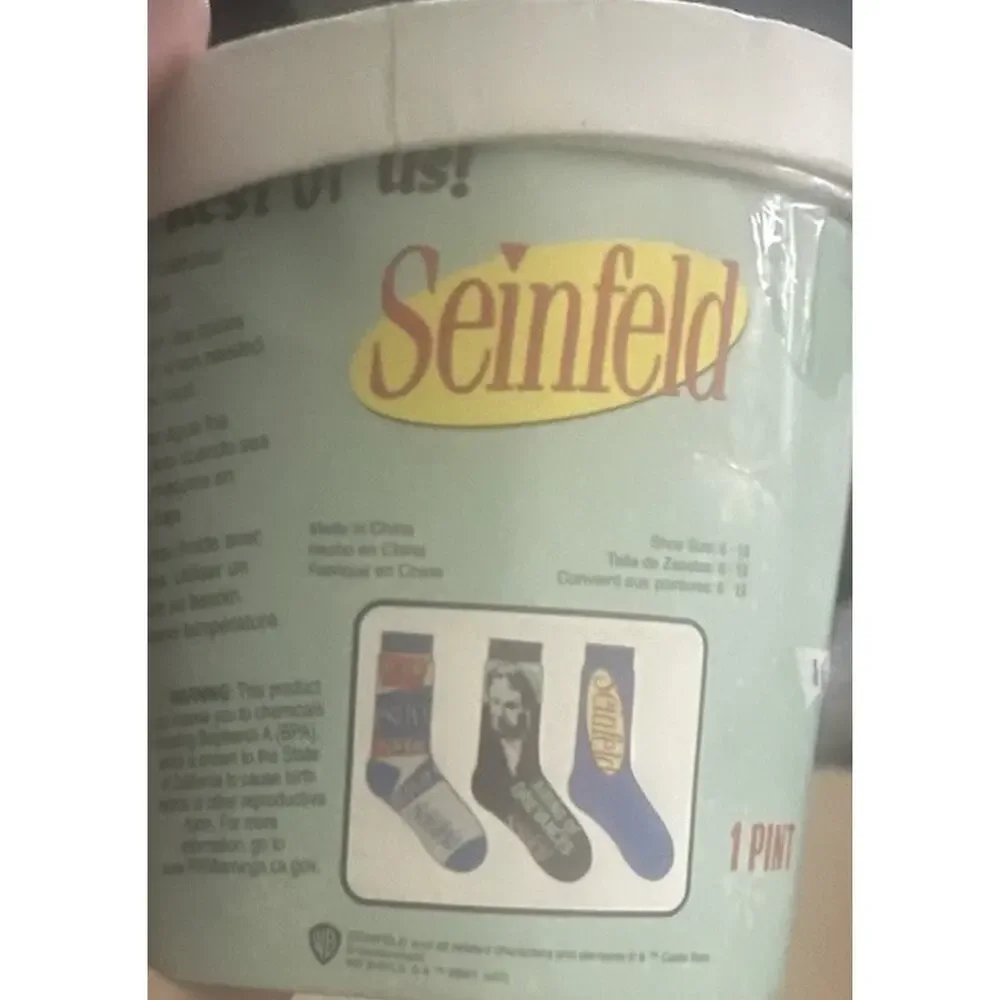 New Seinfeld Festivus 3 Pair Crew Socks. Damaged Box